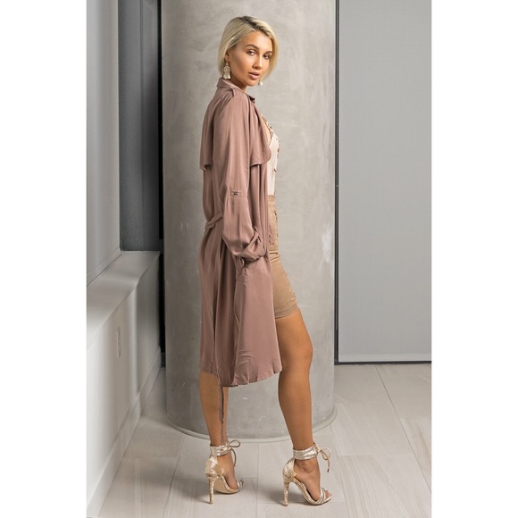 Dark Mauve Draped Trench Jacket - Picture 2 of 5